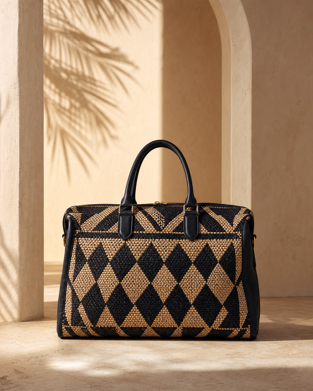 Model wearing or styling the Accra Woven Weekender Bag