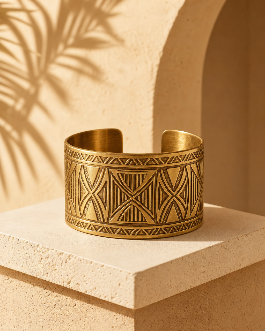 Model wearing or styling the Adinkra Brass Cuff