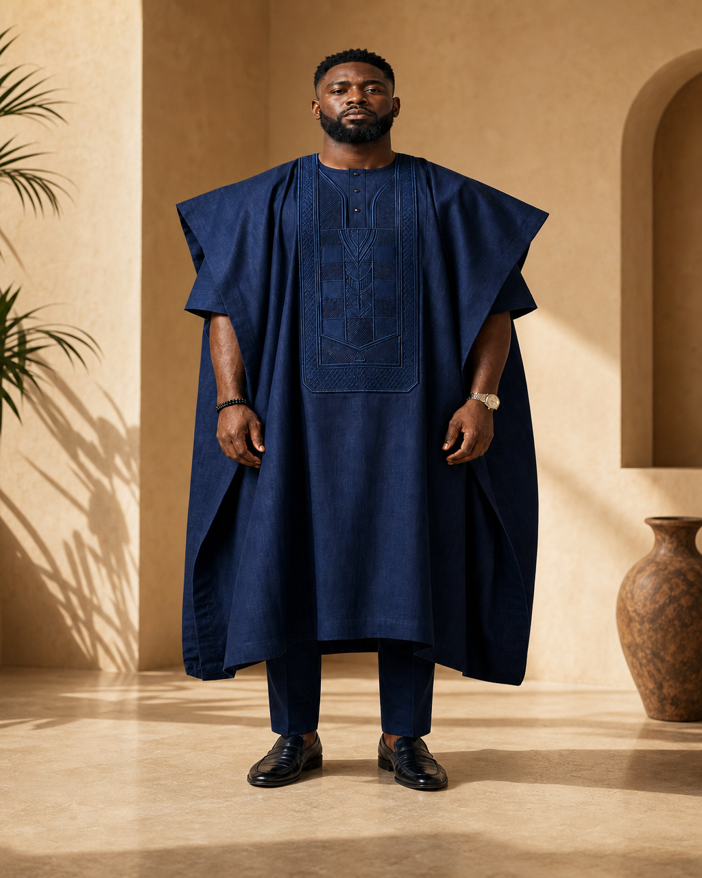 Model wearing or styling the Asante Agbada Set