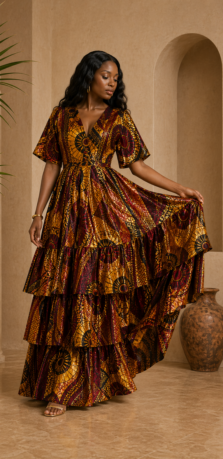 Model wearing or styling the Esi Tiered Maxi Dress