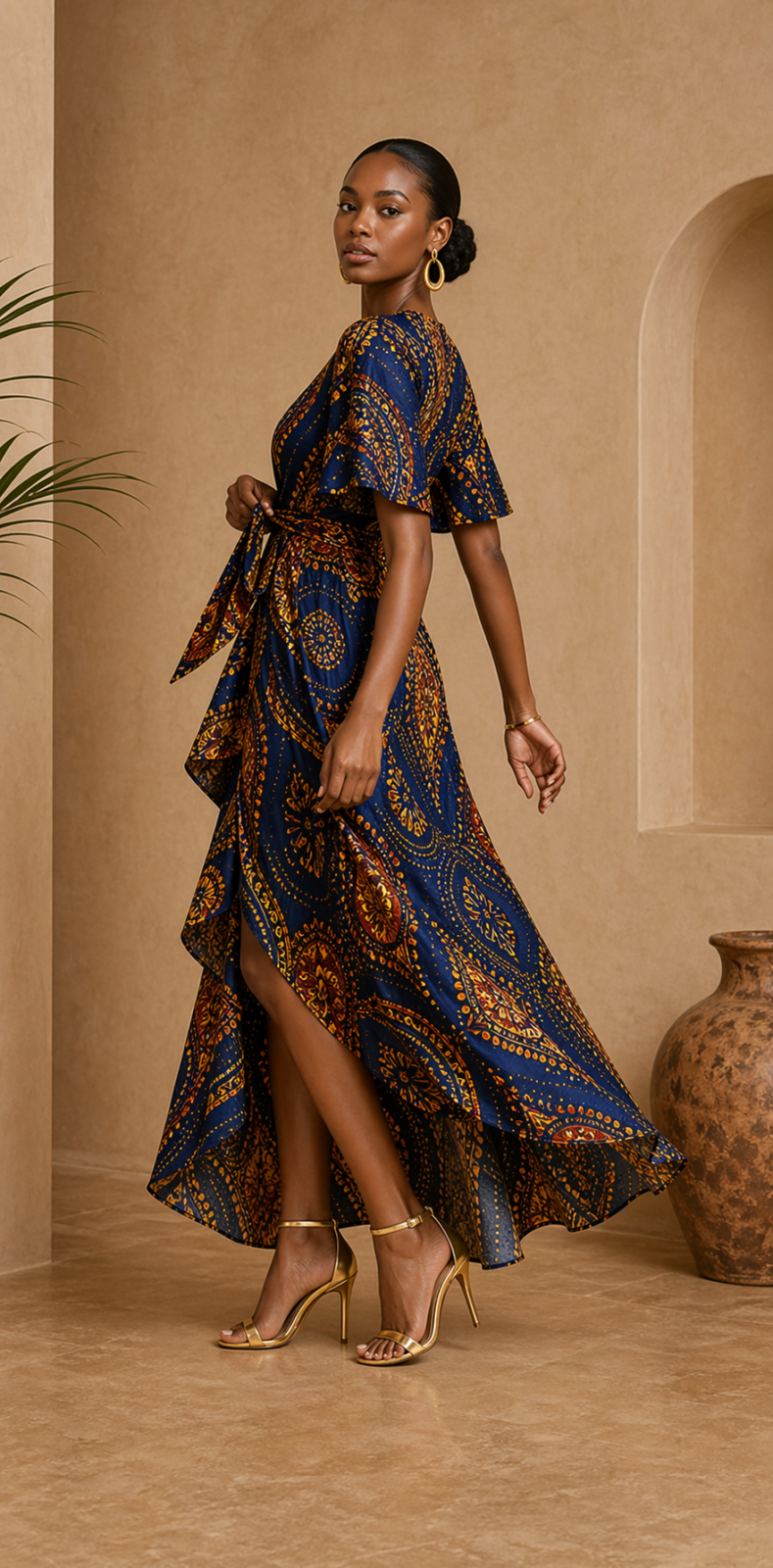 Model wearing or styling the Kemi Wrap Dress