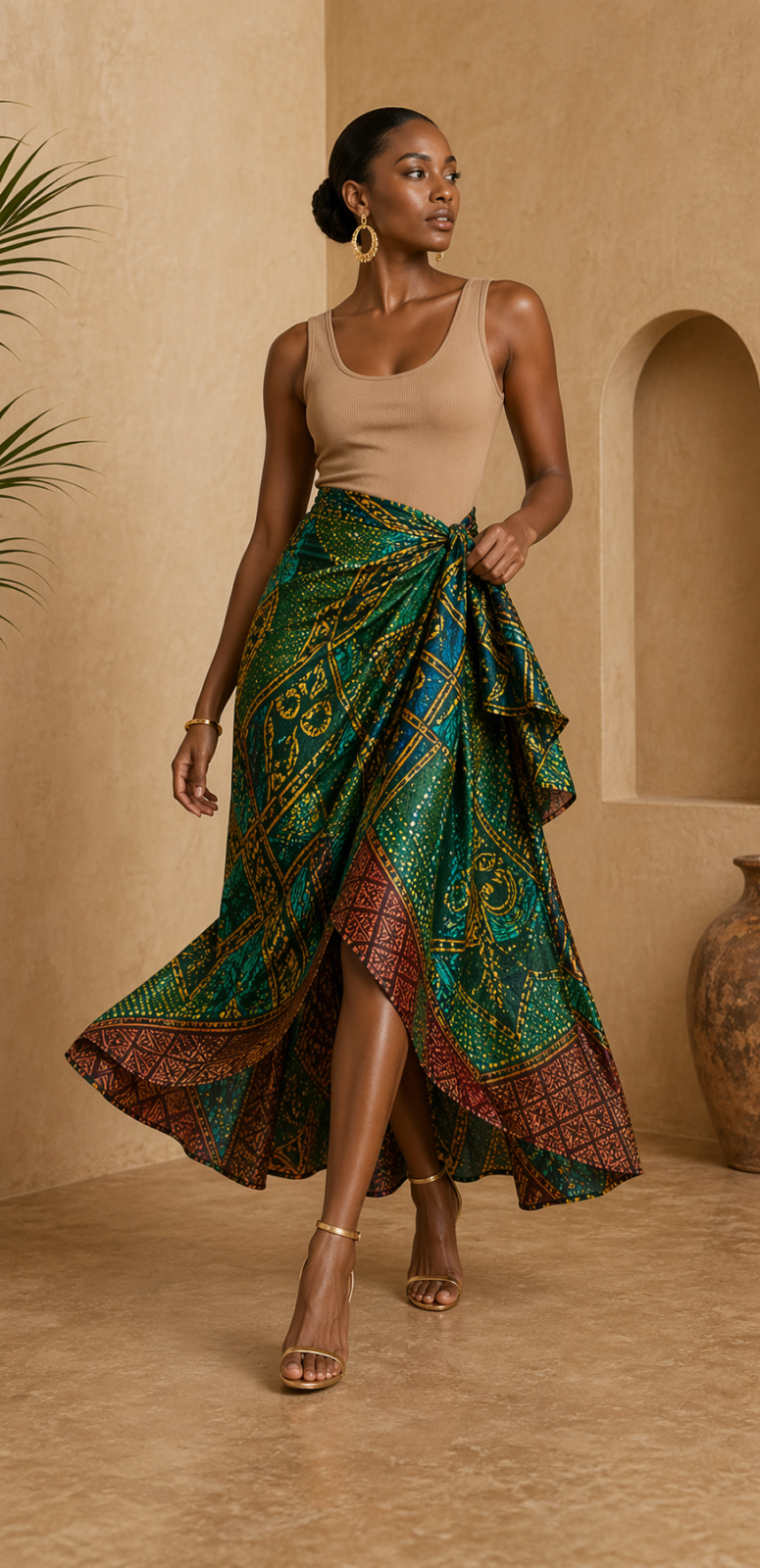Model wearing or styling the Sahara Wrap Skirt