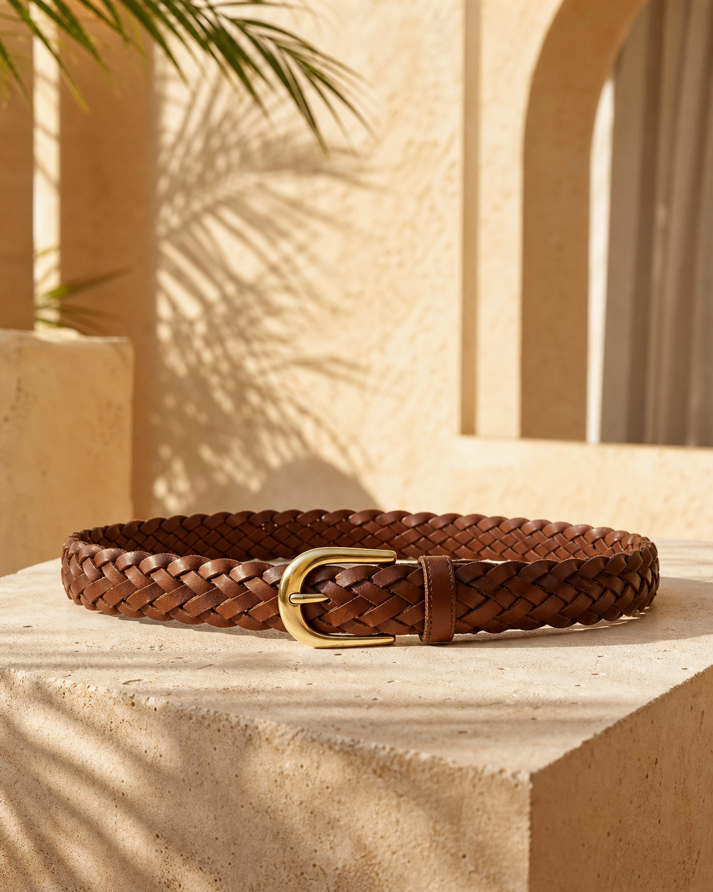 Model wearing or styling the Mara Braided Leather Belt