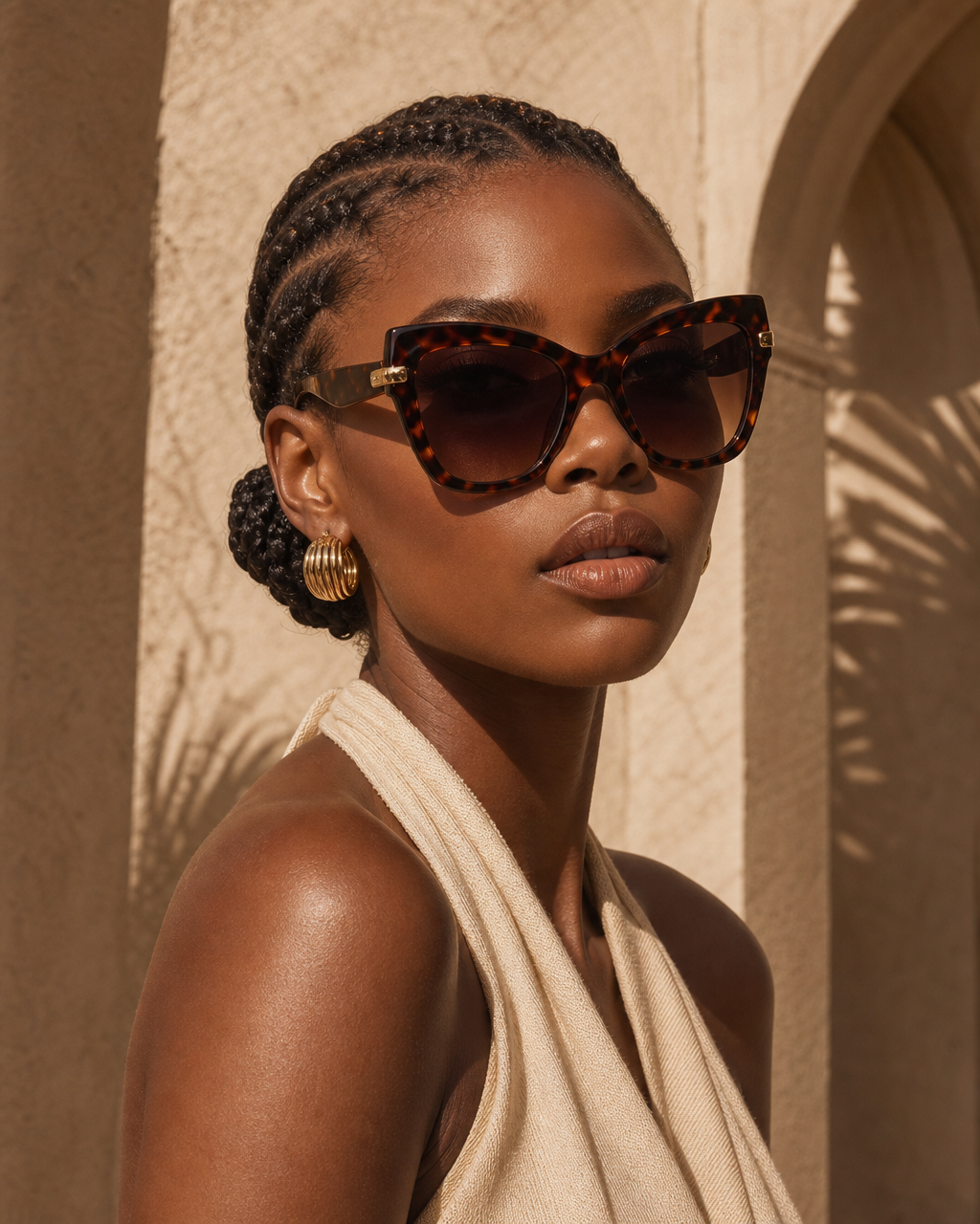 Model wearing or styling the Nairobi Statement Sunglasses