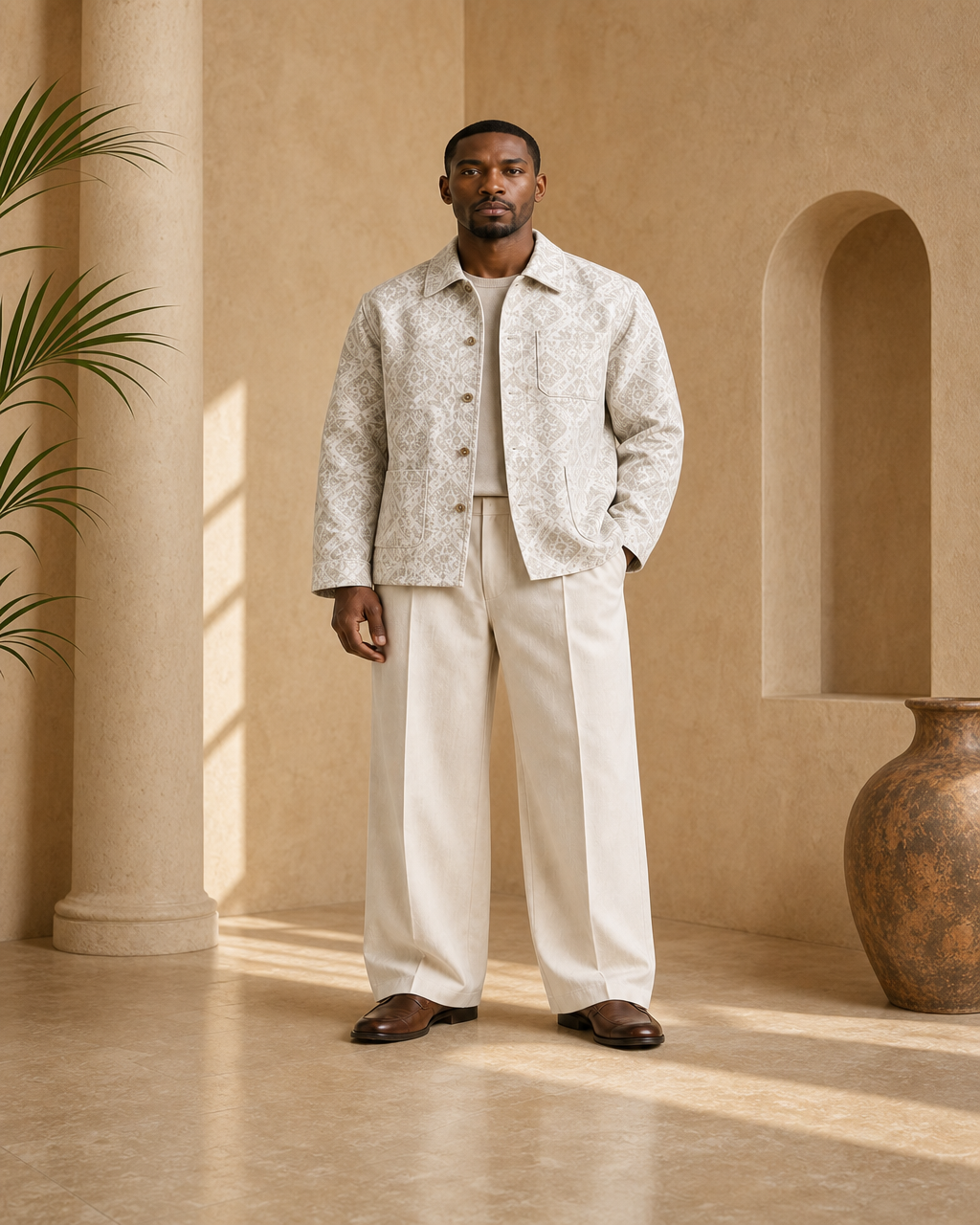 Model wearing or styling the Naledi Jacquard Overshirt