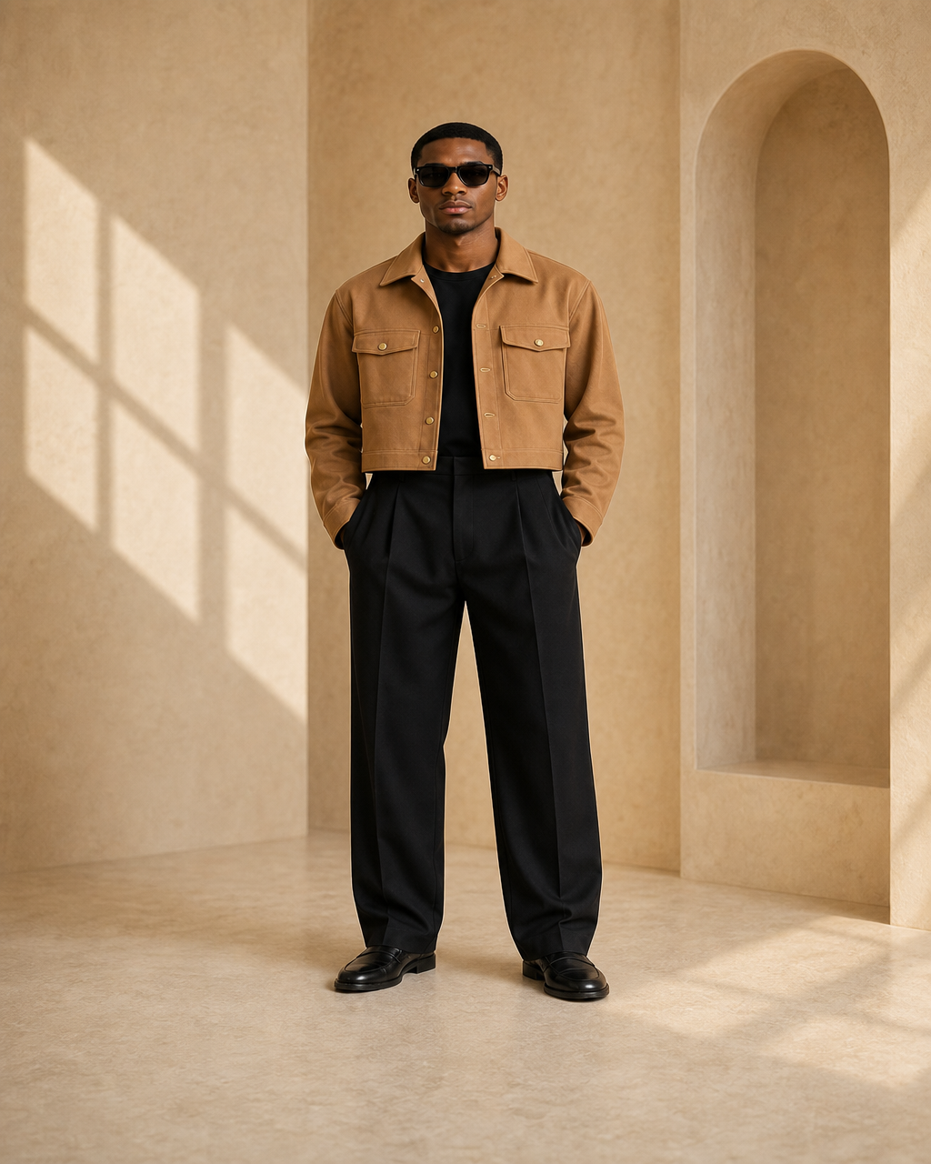 Model wearing or styling the Omari Cropped Chore Jacket