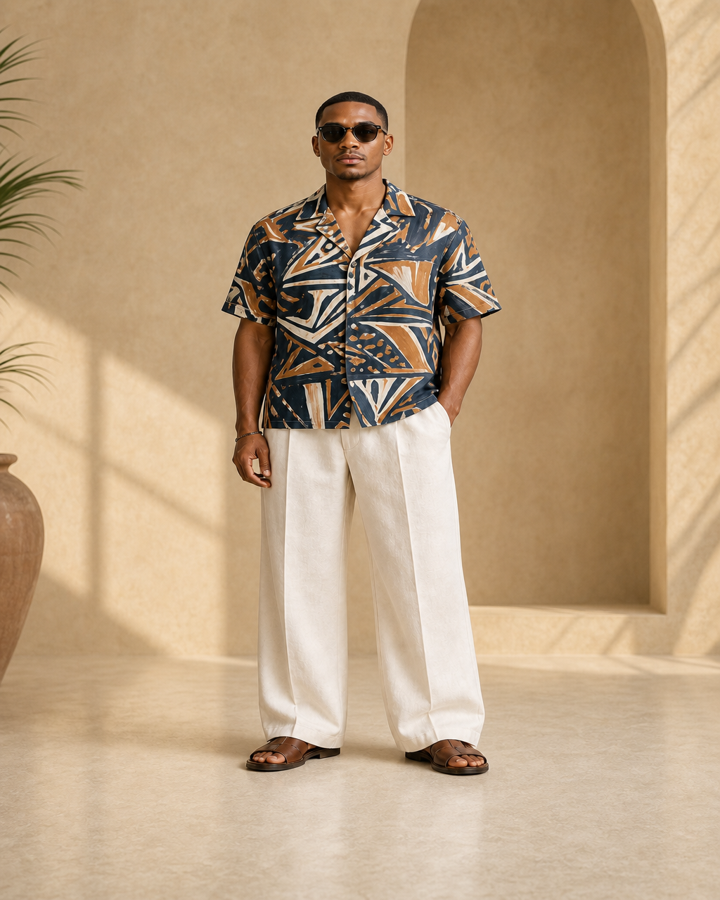 Model wearing or styling the Tafari Camp-Collar Shirt