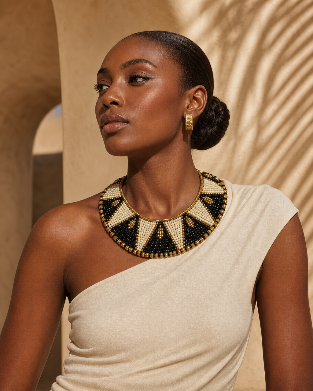 Model wearing or styling the Zuri Beaded Collar Necklace